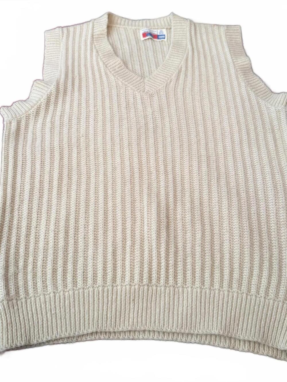 80s Sears Put-On Shop Cream Ribbed V Neck Sweater Vest Orlon Acrylic Size: S